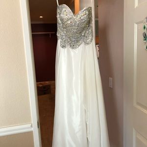 White with jeweled top prom dress